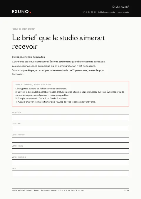 La couverture du modèle de brief